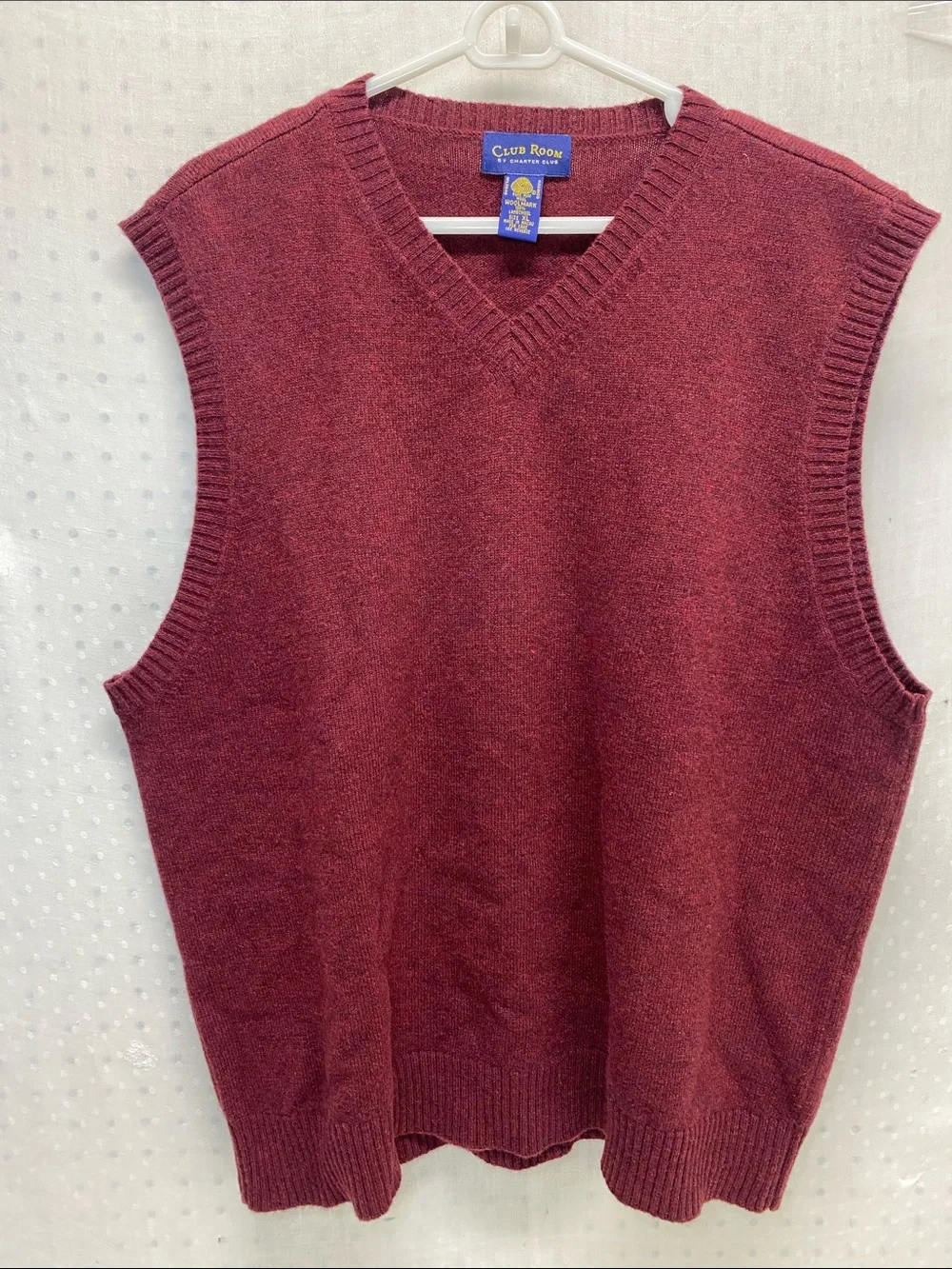 Vtg Club Room Mens XL 100% Pure Lambs Wool V Neck Burgundy Sweater Vest Grandpa